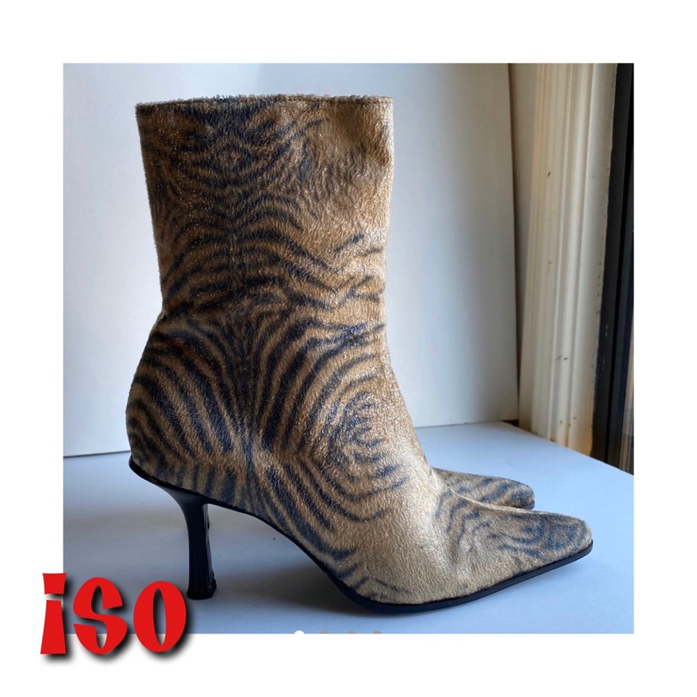 Nine West Tiger Faux Fur Ankle Heel Boots - Picture 1 of 1
